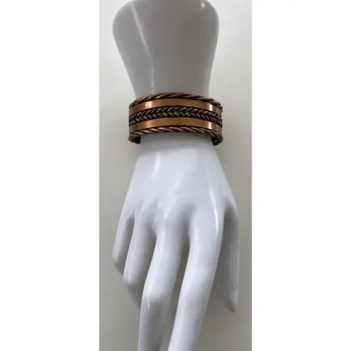 Vintage Handmade Copper Braided & Twisted Cuff Bracelets Heavyweight Sz 6.5 Brown