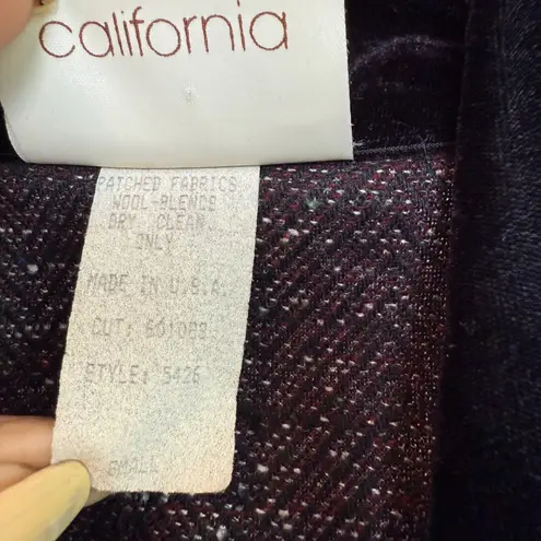 California Sunshine Patchwork Blazer Jacket Velvet Collar Plaid Textured Wool Blend Womens Small