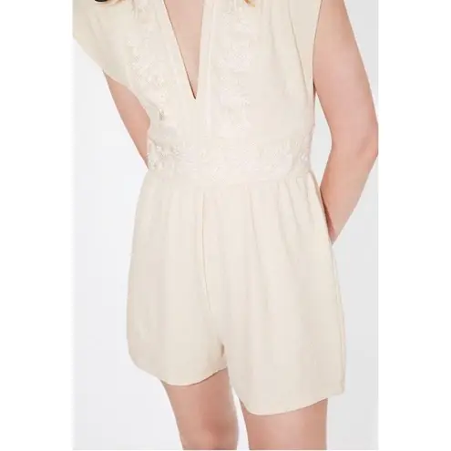 ZARA  Cream White Embroidered Floral Lace V-neck Sleeveless Romper Jumpsuit Sz S