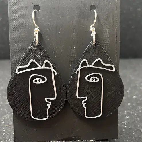 🎨✨ Abstract Picasso Teardrop Earrings | Silver Tone Accents 🩶 Black