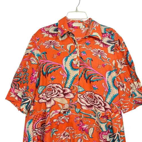 Cheeky Vintage Micquelle Orange Floral Flirty Shirt Dress Short Sleeve L 12 14 Size L