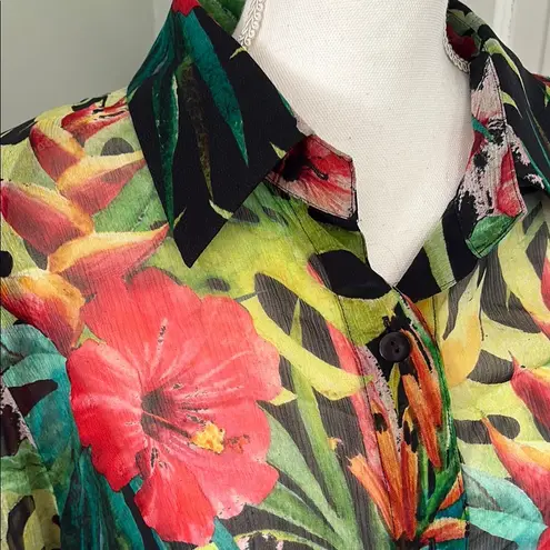 Vintage Nina MClemore Floral Sheer Silk Tropical Women's Top Size 12 Pink