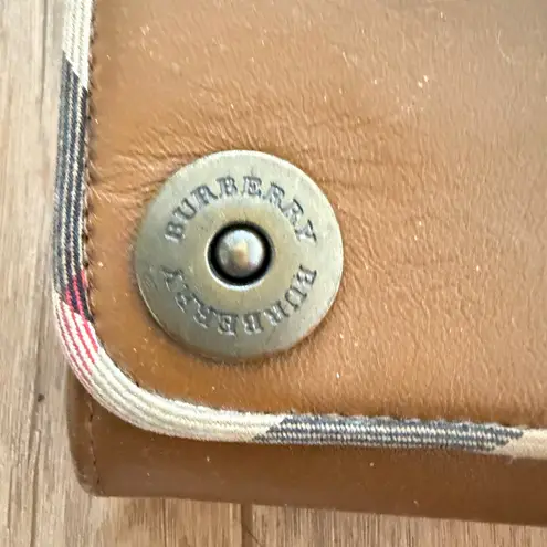 Burberry Authentic  Bifold Wallet Camel Smooth Leather Nova With Check Border