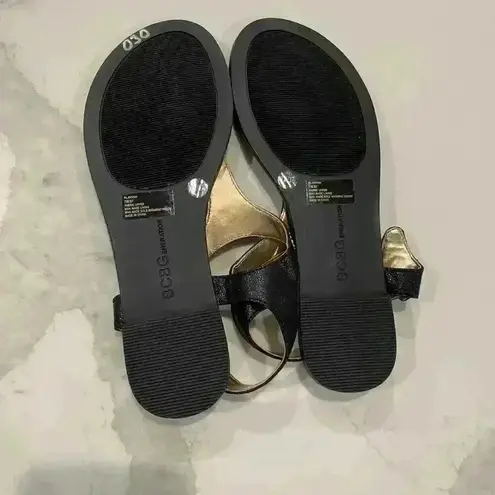 BCBGeneration  Brynn Black Bejeweled Beaded Bling T-Strap Thong Sandal Women's 7