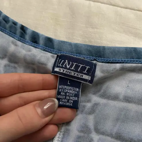 Y2K Blue crocodile print long sleeve draped hem top Size large