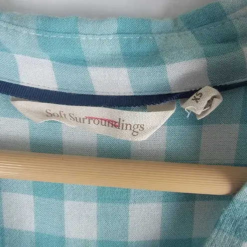 Soft Surroundings Al Fresco Gingham Collar Tunic V-neck Blue Size XS