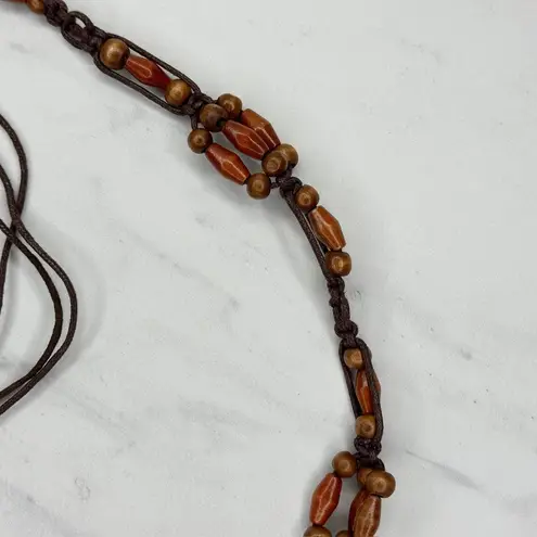 Brown Wood Beaded Tie Belt Boho Hippie Festival Size Small S ✨