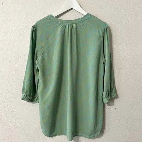 Gramicci Womens Rayon Micro Floral Button Popover Top Blouse Size S Multicolor Green