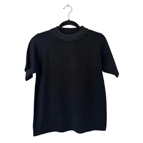 Jenny Black Beaded Embellished Cardigan Sweater Top Women's Small Holiday Y2K