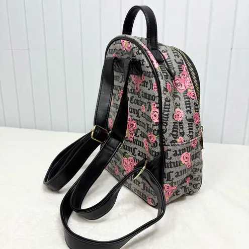 Juicy Couture  Pink Rose Print Black Logo Faux Leather
Backpack