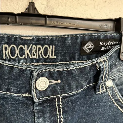 Rock & Roll Cowgirl Blue Dark Wash Boyfriend Jeans Size 30 x 32