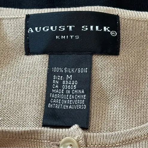 August Silk Women’s Size M Black Camel Tan Striped Silk Knit Sweater Cardigan