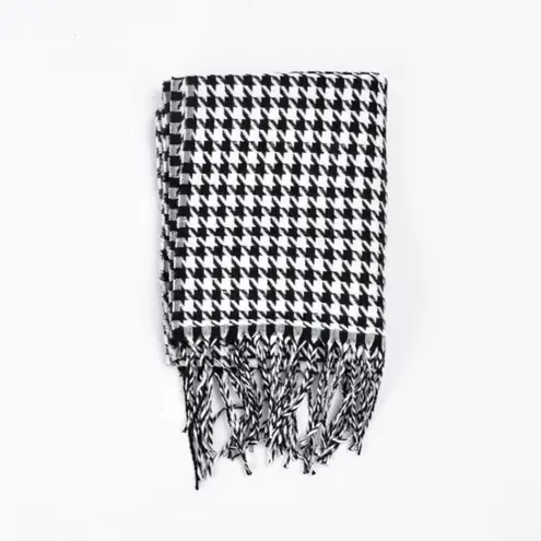 Houndstooth Black White Soft Knit Scarf New Alabama Skinny Long Fringe Unisex