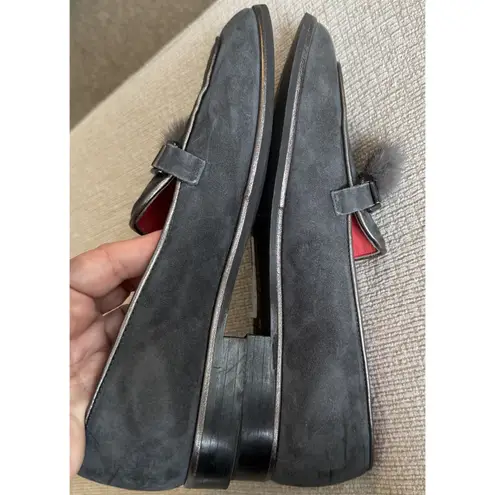 PAS DE ROUGE Lola Black Suede Dressy Loafer Women's 39 US 8.5 Rabbit Fur Tassel