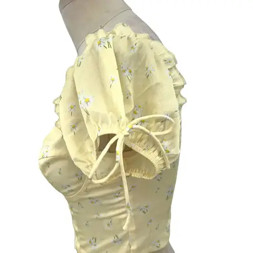 Princess Polly  Allyson Corset Top Puff Sleeve Yellow Floral Size US‎ 4