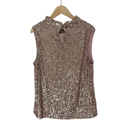 Cable & Gauge Blush Pink Sequin Mock Neck Sleeveless Top Size Medium