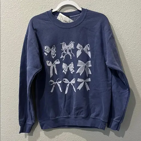 BDG  Bows Graphic Oversized Crew Neck Sweatshirt Blue Urban Outfitters NWT XL