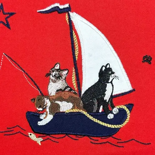 Bonworth Vintage 80s 90s Nautical Kitty Cat Tee Top Size Large Sailing