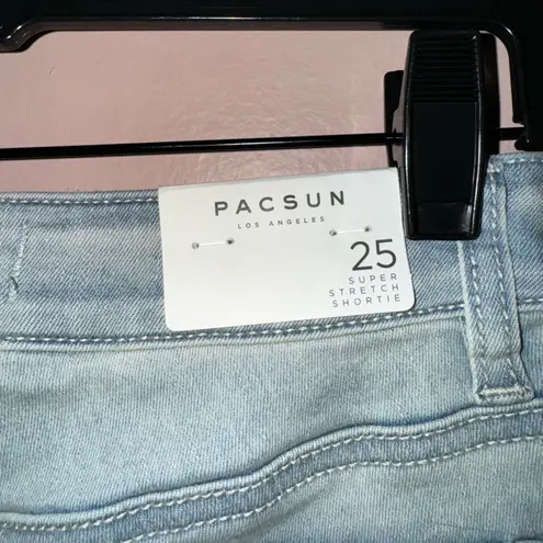 PacSun Light Blue Denim Distressed Super Stretch Denim Shortie Shorts 25 NWT!