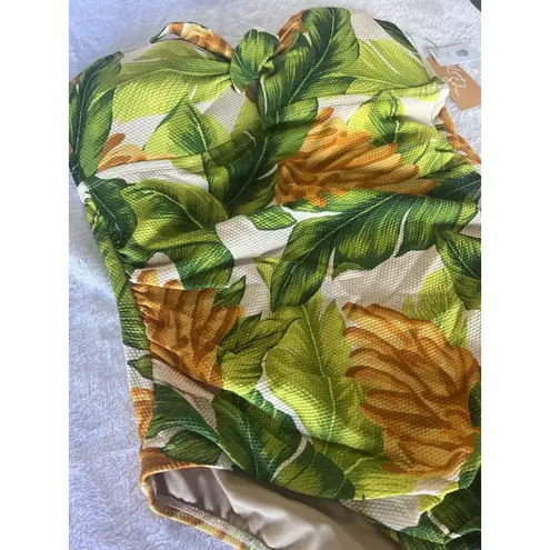 Kona Sol Women's Banana Print Pique Bandeau Full Coverage One Piece Swimsuit XL