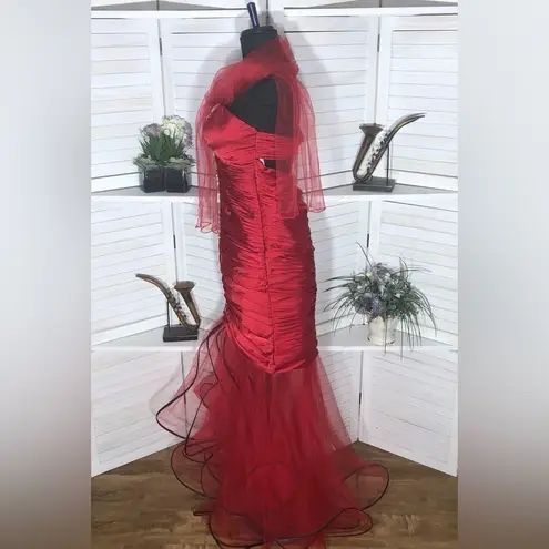 Cinderella Red Gold Beaded Mermaid Prom Dress 10