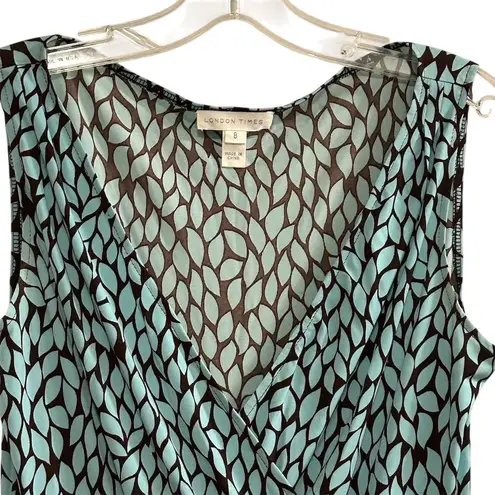 London Times Women's Size 8 Leaf Print V-Neck Knee Length Dress