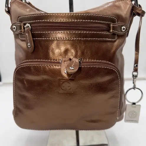 Gianni Bernini Metallic Bronze Leather Crossbody Shoulder Bag Purse Brown