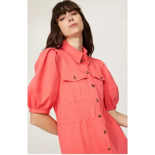 Ba&sh Dress Womens Small Pink Lincoln Collared Button Front Mini Cotton