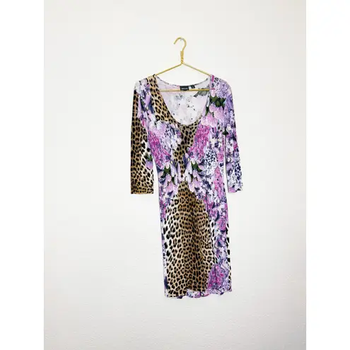 Just Cavalli Roberto Cavalli Y2k Mini Dress Size XL Animal Print Floral 90s Euro