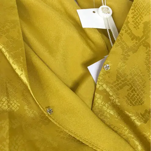 WAYF Yellow Gold Snake Print Long Sleeve Mini Dress Ruched Low Cut Large New