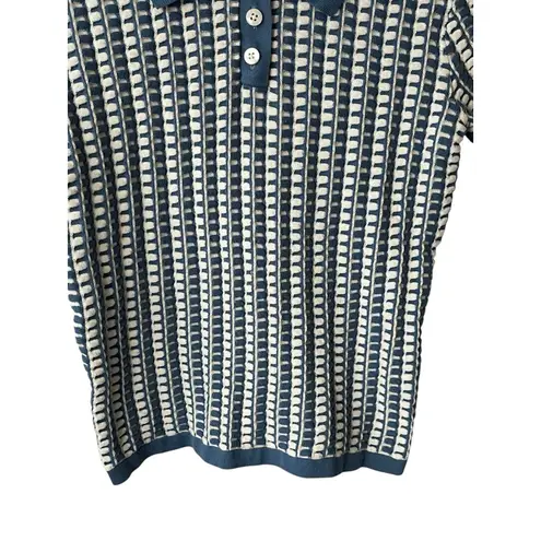 Truth By Republic Polo Shirt Womens Size XS Short Sleeve Blue White Jaquard NWT