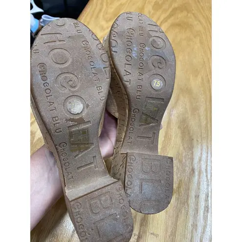 Chocolat Blu Golden Platform Sandals Women's 7.5 Brown Leather Block Heel S64