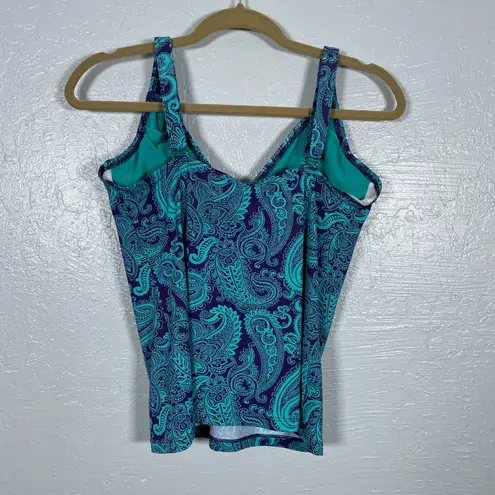 Title Nine Women 36DD Blue Purple Paisley Print Tankini Swim Top Underwire