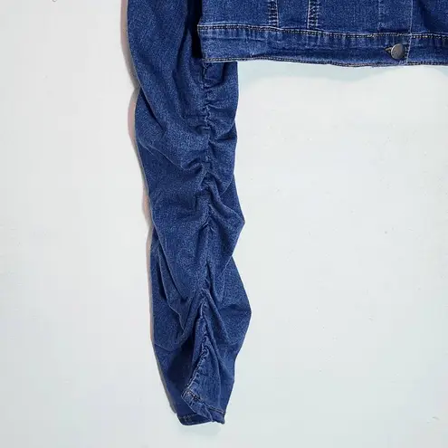 American Bazi Cropped Denim Jacket Size 1X NWT Scrunched Sleeve Jean Jacket