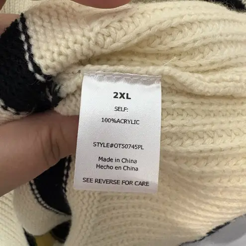 Unbranded Women’s Collared Polo Sweater Cream & Navy Stripe 2XL Nautical Boho Blue Size 2X