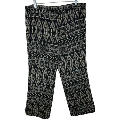 BCX Black Tan Patterned Lightweight Elastic Waist Straight Leg Pants Size XL