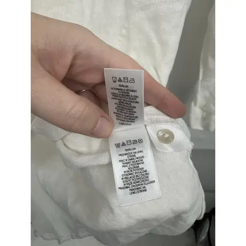 C&C California 100% Linen Roll Tab Sleeve Dress Women XS Ivory Beach Minimalist