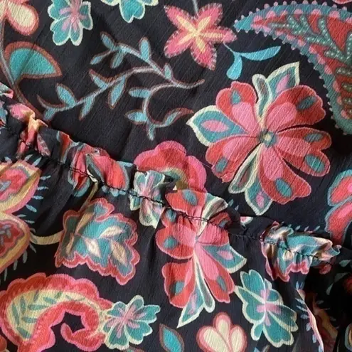 Lost + Wander  Love Story Black Multicolor Paisley Floral Long Sleeve Midi Dress