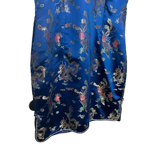 Women’s Chinese Asian traditional bright blue jacquard sleeveless dress Size L