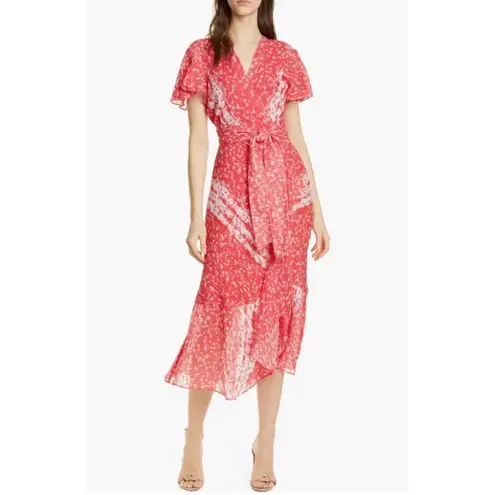 Tanya Taylor Tanya Taylor Blaire Wrap Dress Floral Silk Cotton Ruffle Flutter Sleeve Midi