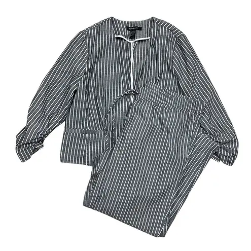 Ashley Stewart Women's Pinstripe Blazer & Pants Gray Size 22 Linen Blend