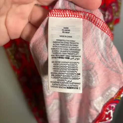 Boden Thea Long Sleeve Jersey Dress Midi Red Paisley Size 8 Petite Office Modest