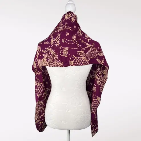 Zazou Luxe 100% Silk Scarf Wrap Berry Gold Oriental Toile Print NWT Multiple