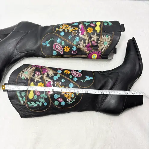 TWO LIPS Chessa Black Embroidered Western Style Leather Boots Size 8
