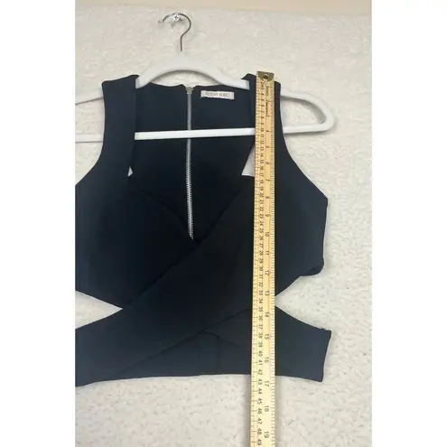 Torn By Ronny Kobo Women’s Torn by Ronny Kobo Black Ribbed Knit Wrap Cropped Top Size Small