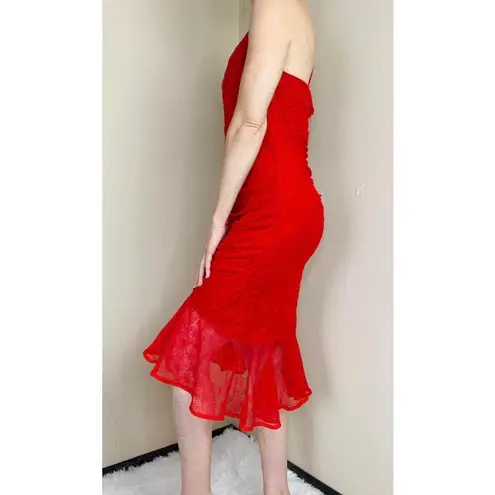 INA Red Floral Lace Sexy Knee-Length Sleeveless Dress