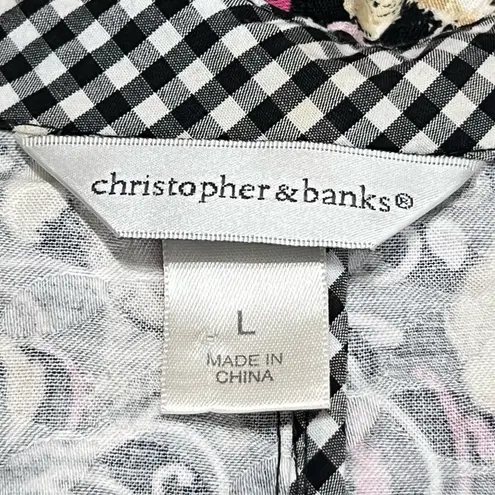 Christopher & Banks Floral button up Blouse Short Jacket gingham trim Large READ