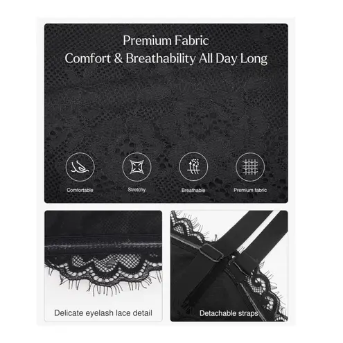 NWT Popilush Lace Corset Bustier Shapewear Top Detachable Straps Black L Size L