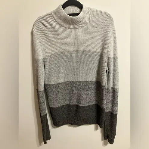 EXPRESS ‎ Colorblock Mockneck rib knit sweater long sleeve 100% cotton Grey Sz S
