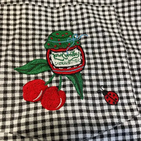 Vintage The Quacker Factory Embroidered Top Women's Plus Size 1X Gingham Cherry Black